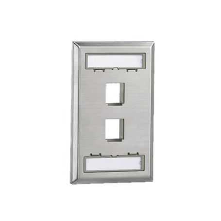 placa de pared vertical salida para 2 puertos keystone con espacios para etiquetas de acero inoxidable 