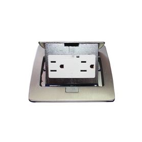 mini caja de piso rectangular en acero inoxidable con 2 contactos eléctricos 1100021201