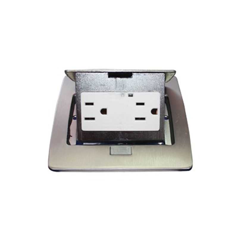 Mini Caja De Piso Rectangular En Acero Inoxidable Con 2 Contactos Eléctricos (1100021201)