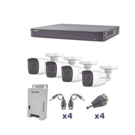 kit turbohd 1080p  dvr 4 canales  4 cámaras bala policarbonato con audio integrado exterior 28 mm  transceptores  conectores  f