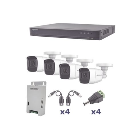 Kit Turbohd 1080p / Dvr 4 Canales / 4 Cámaras Bala Policarbonato Con Audio Integrado (exterior 2.8 Mm) / Transceptores / Conecto