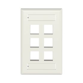 placa de pared vertical salida para 6 puertos keystone con espacios para etiquetas color blanco mate74216