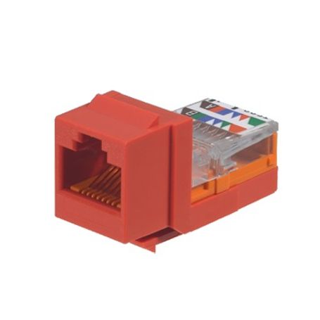 conector jack estilo leadframe tipo keystone categoria 5e de 8 posiciones y 8 cables color rojo 