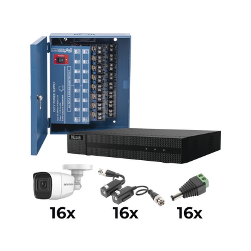 Kit Turbohd 1080p / Dvr 16 Canales / 16 Cámaras Bala Policarbonato Con Microfono (exterior 2.8 Mm) / Transceptores / Conectores 
