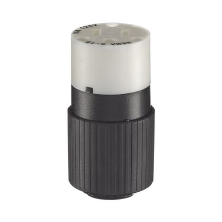 conector de 15 a 125 v ca 2 polos 3 hilos grado industrial color  blanco y negro nema 515r