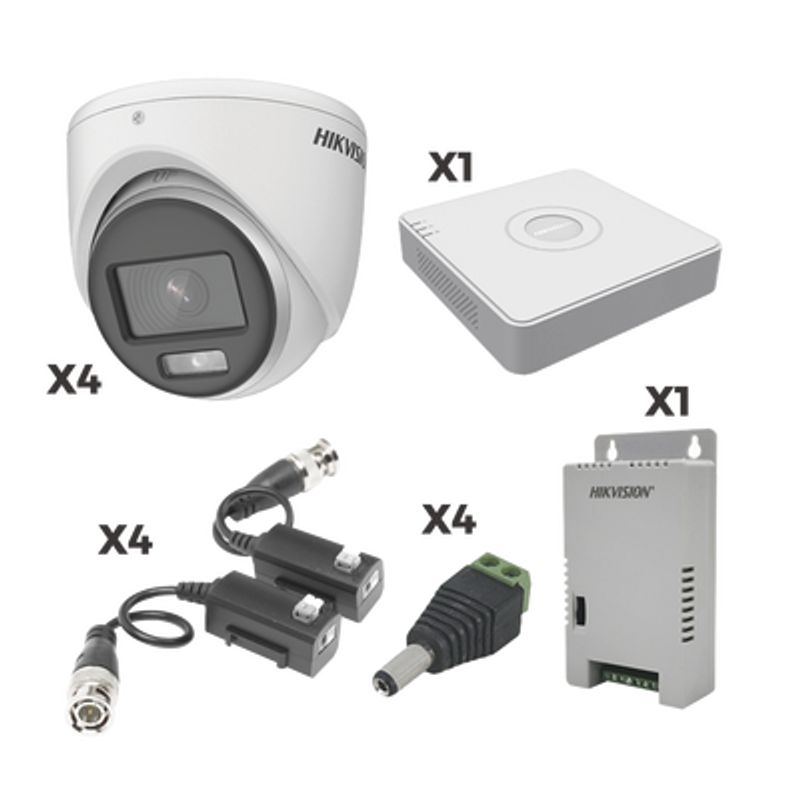Kit Colorvu Turbohd 1080p Lite / Dvr 4 Canales Con Almacenamiento 300gb(essd) / 4 Cámaras Eyeball Colorvu Con Micrófono/ Transce