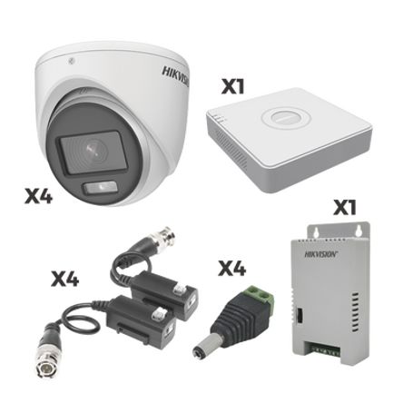 Kit Colorvu Turbohd 1080p Lite / Dvr 4 Canales Con Almacenamiento 300gb(essd) / 4 Cámaras Eyeball Colorvu Con Micrófono/ Transce