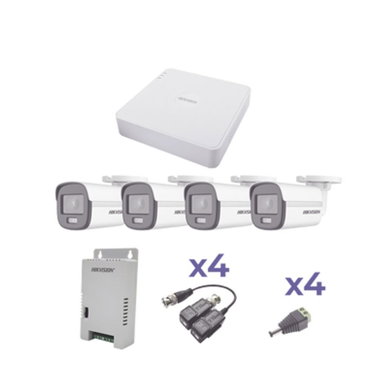 Kit Colorvu Turbohd 1080p Lite / Dvr 4 Canales / 4 Cámaras Bala (exterior 2.8 Mm) / Transceptores / Conectores / Fuente De Poder