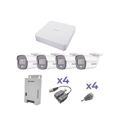 Kit Colorvu Turbohd 1080p Lite / Dvr 4 Canales / 4 Cámaras Bala (exterior 2.8 Mm) / Transceptores / Conectores / Fuente De Poder