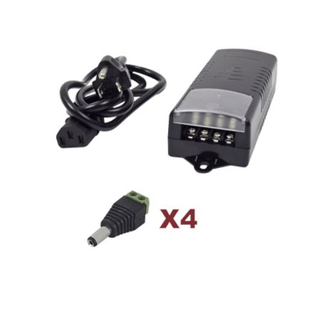 kit con fuente epcom con salida de 12 vcc a 5 amper con 4 salidas  incluye conectores jr52