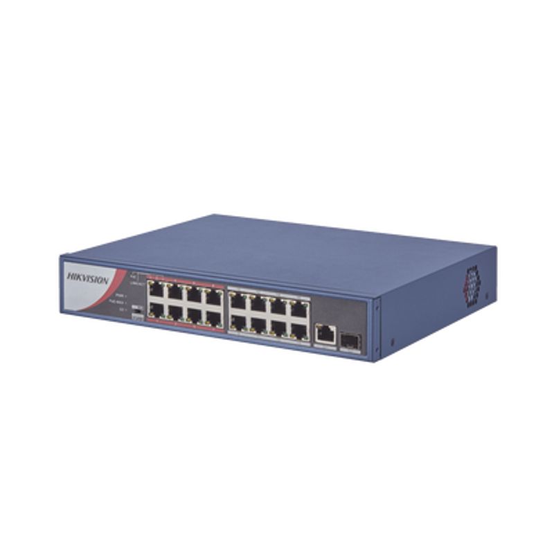 Switch Poe / No Administrable / 16 Puertos 10/100 Mbps Poe / 1 Puerto 10/100/1000 Mbps  1 Puerto Sfp Uplink / Poe Hasta 250 Metr