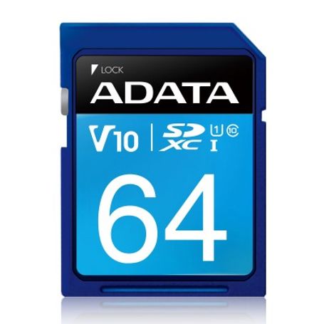Memoria SD (SDXC) 64GB ADATA CLASE 10 (V10) Velocidad hasta 100MB/25MB por seg.  ASDX64GUICL10R        TL1 