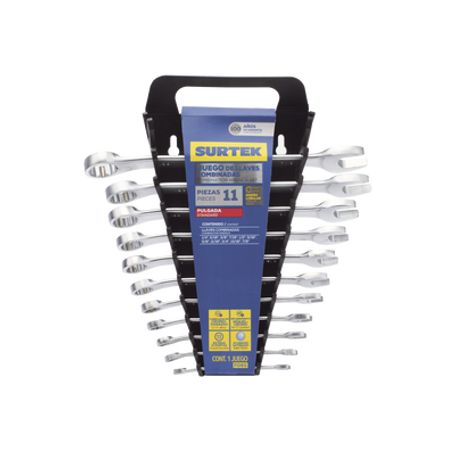 Juego De Llaves Combinadas En Rack Con 11  Piezas En Pulgadas De Cromo Con Acabado Satinado.