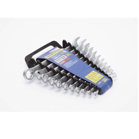 Juego De Llaves Combinadas En Rack Con 11  Piezas En Pulgadas De Cromo Con Acabado Satinado.