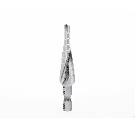 Broca Escalonada Espiral De Hss 412 Mm Zanco De 1/4 Hexagonal Blister Con Una Pieza.