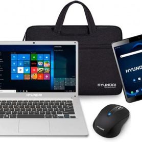 bundle 4 en 1 tableta laptop mouse y malet hyundai ht14ccic4g8wb103