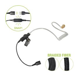 auricular de tubo acústico transparente con cable de fibra tranzada con conector snap tipo mirage requiere micrófono de solapa 