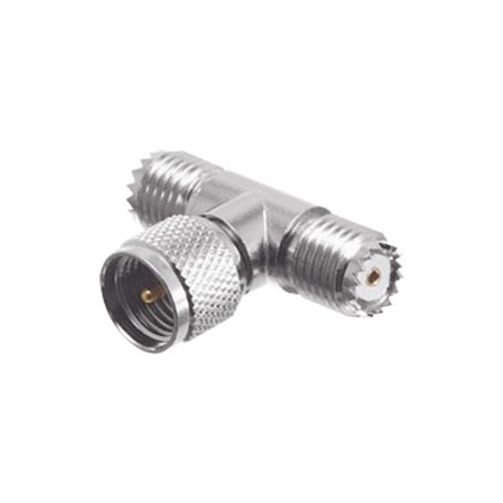 adaptador en t de conector miniuhf macho a doble miniuhf hembra niquel plata teflón