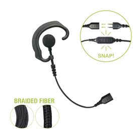 auricular de gancho para el oido responder con cable de fibra trenzada y conector snap requiere micrófono de solapa de 1 o 2 hi