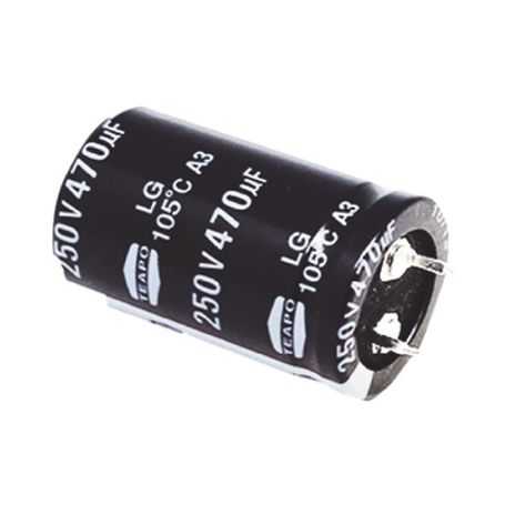 capacitor electrolitico de aluminio radial de 470 µfd 250 vcc 105 °c 25 x 40 mm