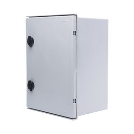 gabinete de poliéster ip65 uso en intemperie 300 x 400 x 200 mm con placa trasera interior de plástico incluye chapa y llave174