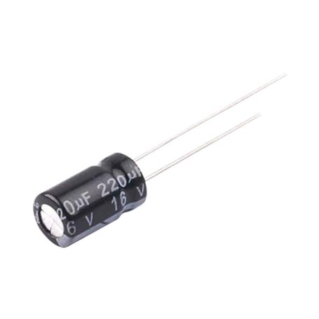capacitor electrolitico en aluminio radial de 220 µfd 16 vcc 105 °c 63 x 11 mm
