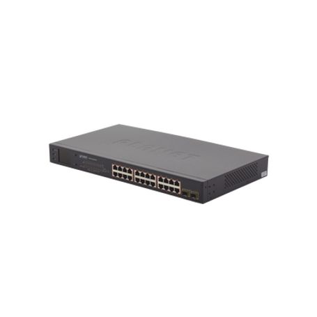 switch poe de 24 puertos gigabit 8023afat con modo extendido 250 m 2 puertos sfp 1000sx  pantalla lcd para configuración básica