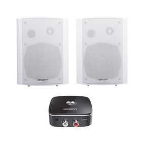 kit  altavoces  modulo receptor bt  montaje en pared  2x20w rms  material abs y reja metálica  bracket de metal  color blanco