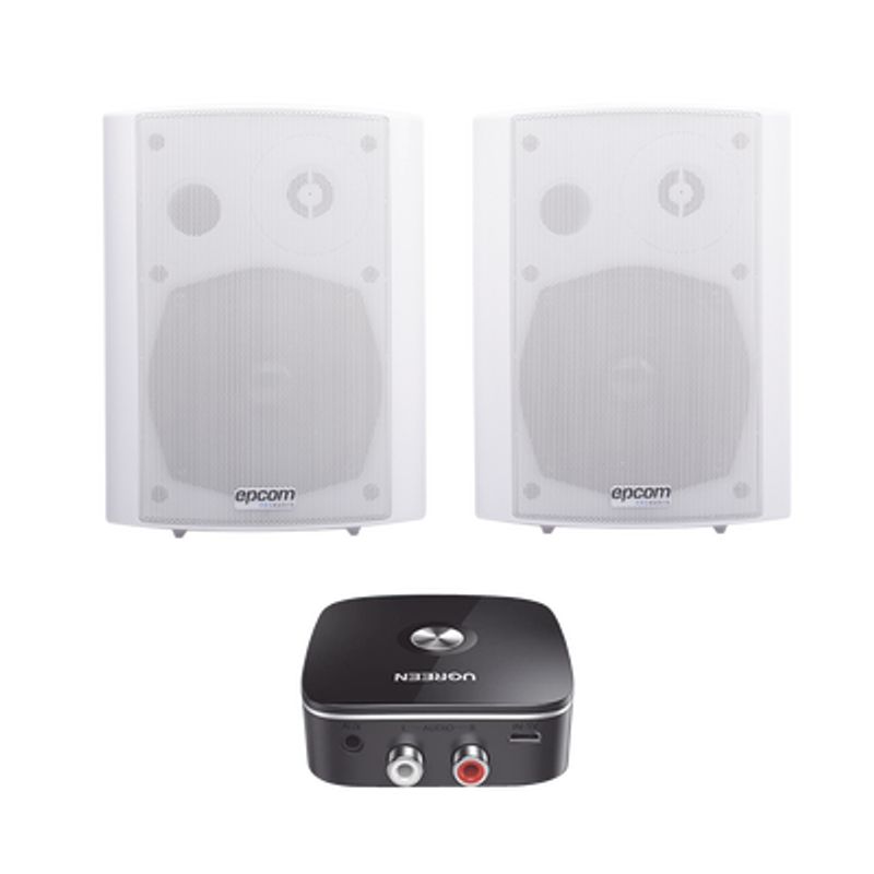 Kit  Altavoces  Modulo Receptor Bt  Montaje En Pared  2x20w Rms  Material Abs Y Reja Metálica  Bracket De Metal  Color Blanco