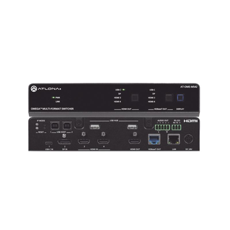 Omega Switch Matriz 4x2 De Av Multiformato Con Entradas Hdmi Usbc Y Display Port / Salidas Hdmi Y  Hdbaset / Para Videoconferenc