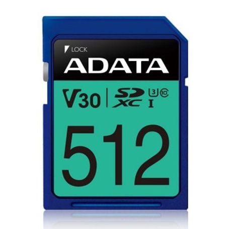 Secure Digital ADATA V30 SDXC UHSI U3 512GB Class 10 velocidad lec/esc 100/80MB/s. N.P. ASDX512GUI3V30SR TL1 