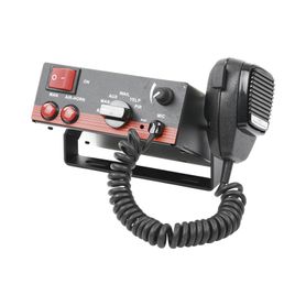 sirena vehicular de 100w de potencia con switch giratorio de 6 posiciones micrófono de uso rudo e interconexión a radio78032