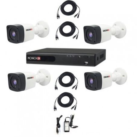 Kit de video vigilancia Marca PROVISION (PAK4LIGHTCC2MP) 2 MP 1 dvr AHD de 4 canales  4 cámaras bala de plástico (2MPX) Ext/Inte