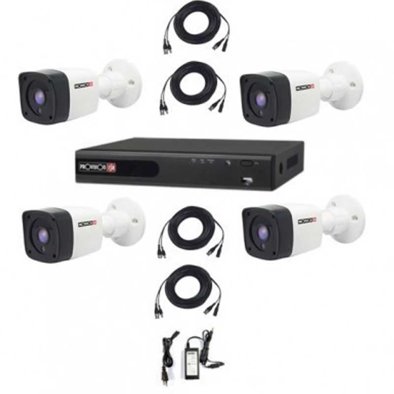Kit de video vigilancia Marca PROVISION (PAK4LIGHTCC2MP28) 2 MP 1 dvr AHD de 4 canales  4 cámaras bala de plastico con lente de 