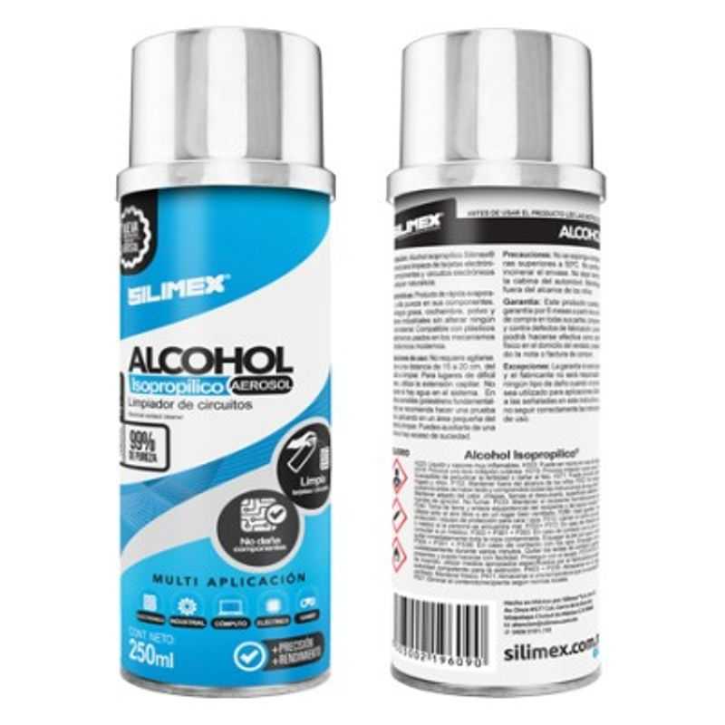Alcohol Isopropilico SILIMEX Aerosol Envase 250 ml  280gr. Azul Alcohol Isopropilico Componentes Electrónicos TL1 