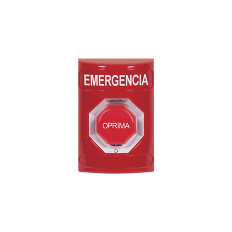 Botón De Emergencia Texto En Espanol Color Rojo Acción Mantenida Girar Para Restablecer Y Led Multicolor