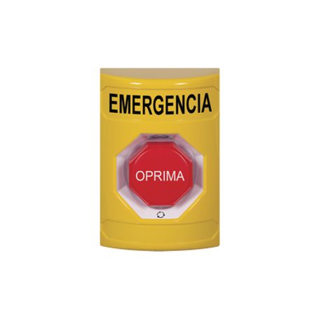 botón de emergencia en espanol color amarillo acción mantenida girar para restablecer y led multicolor