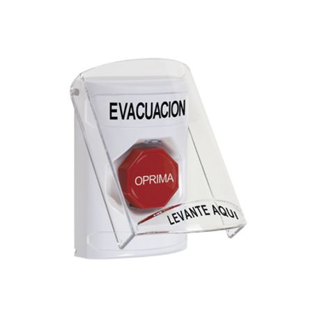 botón de evacuación texto en espanol tapa protectora de policarbonato súper resistente restablecimiento con llave