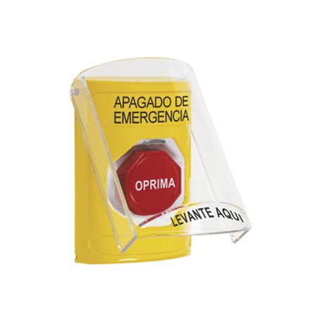 Botón De Apagado De Emergencia Texto En Espanol Tapa Protectora De Policarbonato Súper Resistente Restablecimiento Con Llave