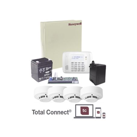 Kit De Panel De Alarma Vista48la Con Gabinete Bateria Y Transformador / 4 Sensores De Humo