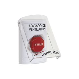 botón de apagado de ventilación texto en espanol tapa protectora de policarbonato súper resistente girar para restablecer