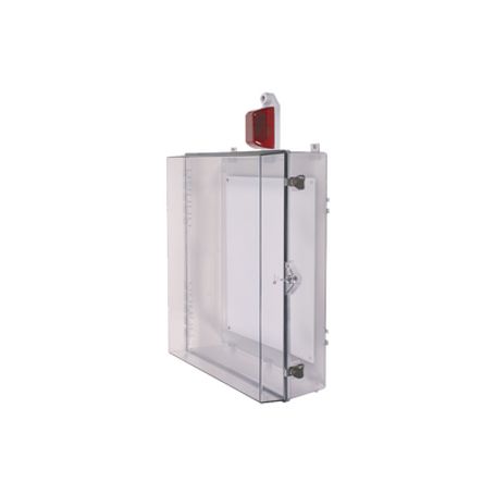 gabinete grande de policarbonato transparente súper resistente con sirenaestrobo y cerradura con llave 