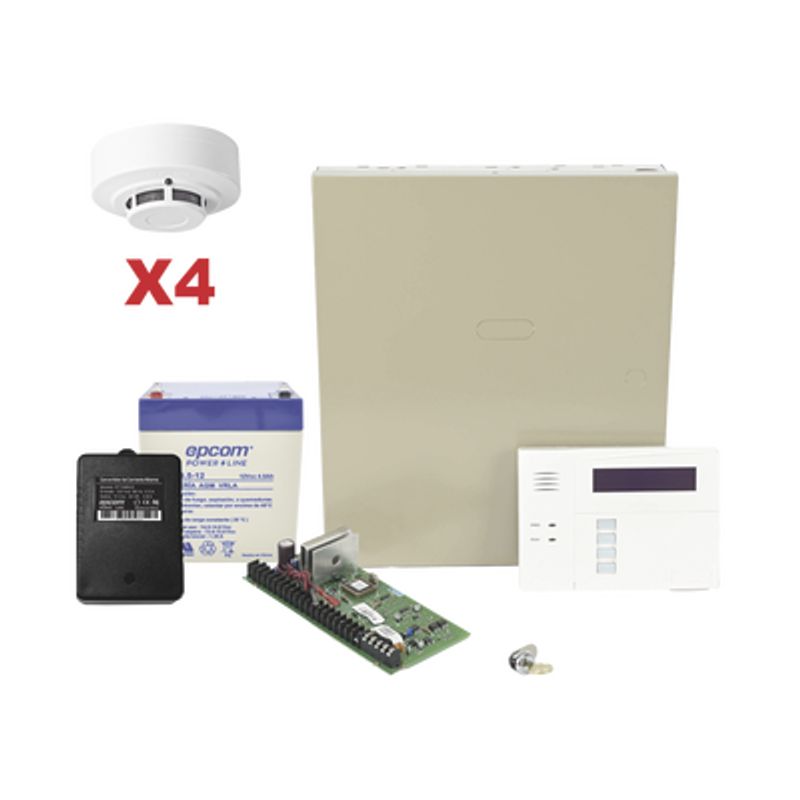 Kit De Panel De Alarma Vista48la Con Gabinete Bateria Y Transformador / 4 Sensores De Humo