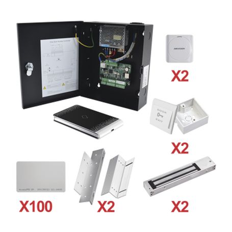 kit de control de acceso con tarjeta para 2 puertas    todo incluido  software ivms4200 incluido