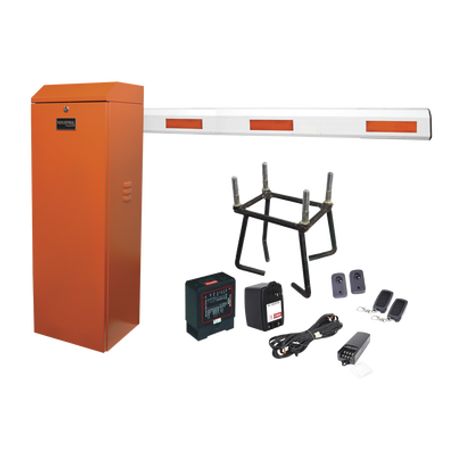 kit completo barrera derecha xbf naranja  3m  incluye sensor de masa transformador lazo ancla fotoceldas y 2 controles inalámbr