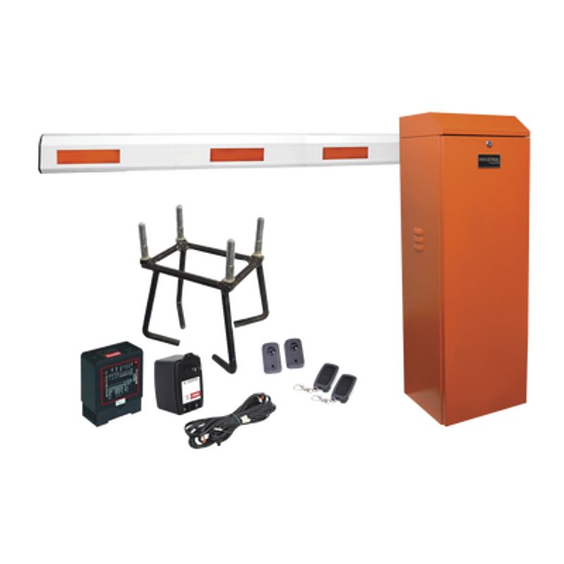 Kit Completo Barrera Izquierda Xb Naranja / Brazo Telescópico 3.6  5.5 M / Incluye Sensor De Masa Transformador Lazo Ancla Fotoc