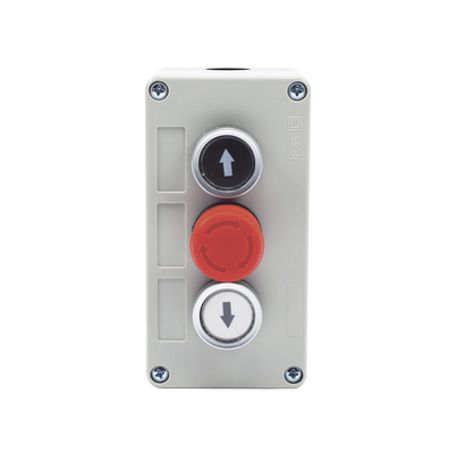 botonera triple con boton de stop tipo enclavado  para barreras vehiculares operadores corredizos y abatibles 208994