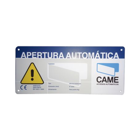 letrero de aviso peligro para puertas automáticas came