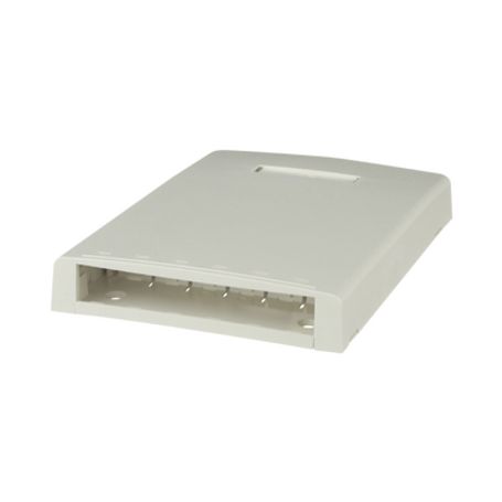 Caja De Montaje En Superficie Con Accesorio Para Resguardo De Fibra Óptica Para 6 Módulos Minicom Color Blanco Mate