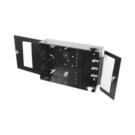 caja de conexión de fibra óptica para montaje en pared hasta 192 puertos lc o sc  acepta 8 placas acopladoras color negro